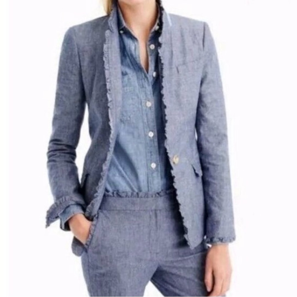 J. Crew Chambray Ruffled Edge Blazer